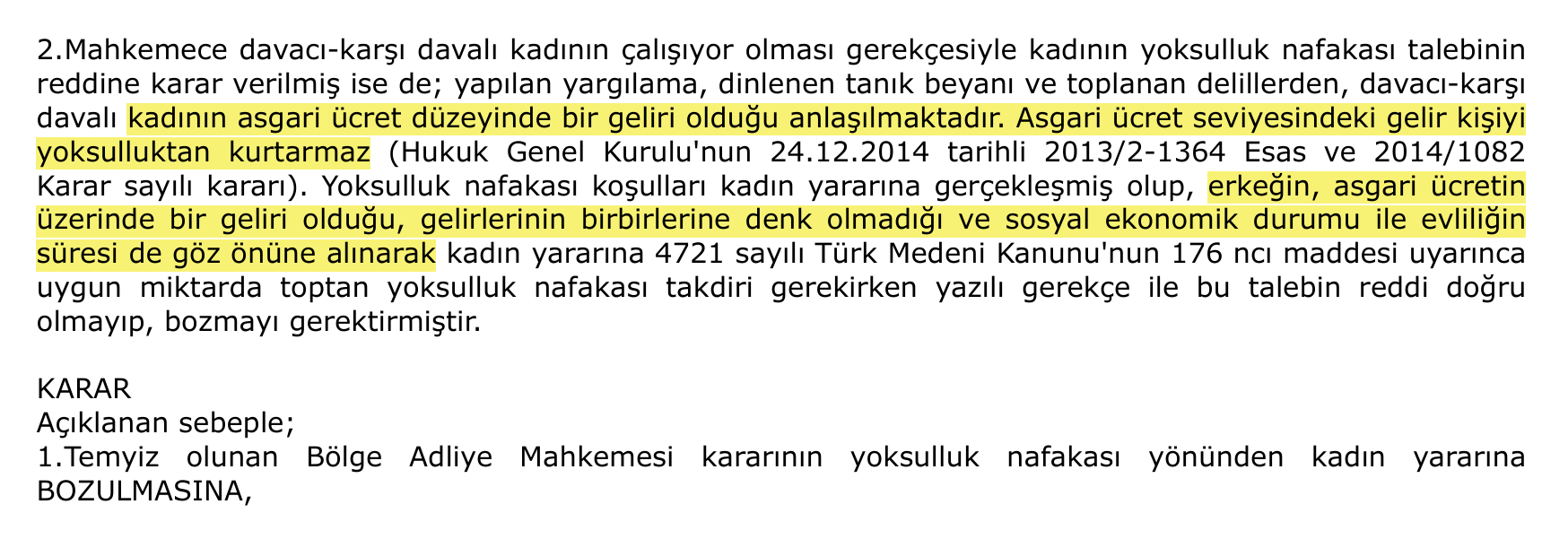 Nafaka (Yoksulluk Nafakası) ile ilgili Yargıtay kararı içeren görsel.